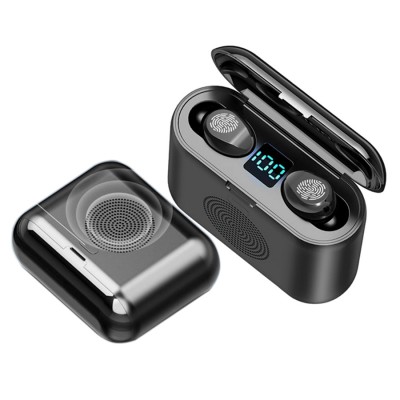 2 in 1 2 in 1 wireless earbuds BT5.0 Wireless Voice Earphones with Charging Box with speaker F9